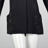 XXS 1920s Embroidered Wool Jacket with Rabbit Fur
