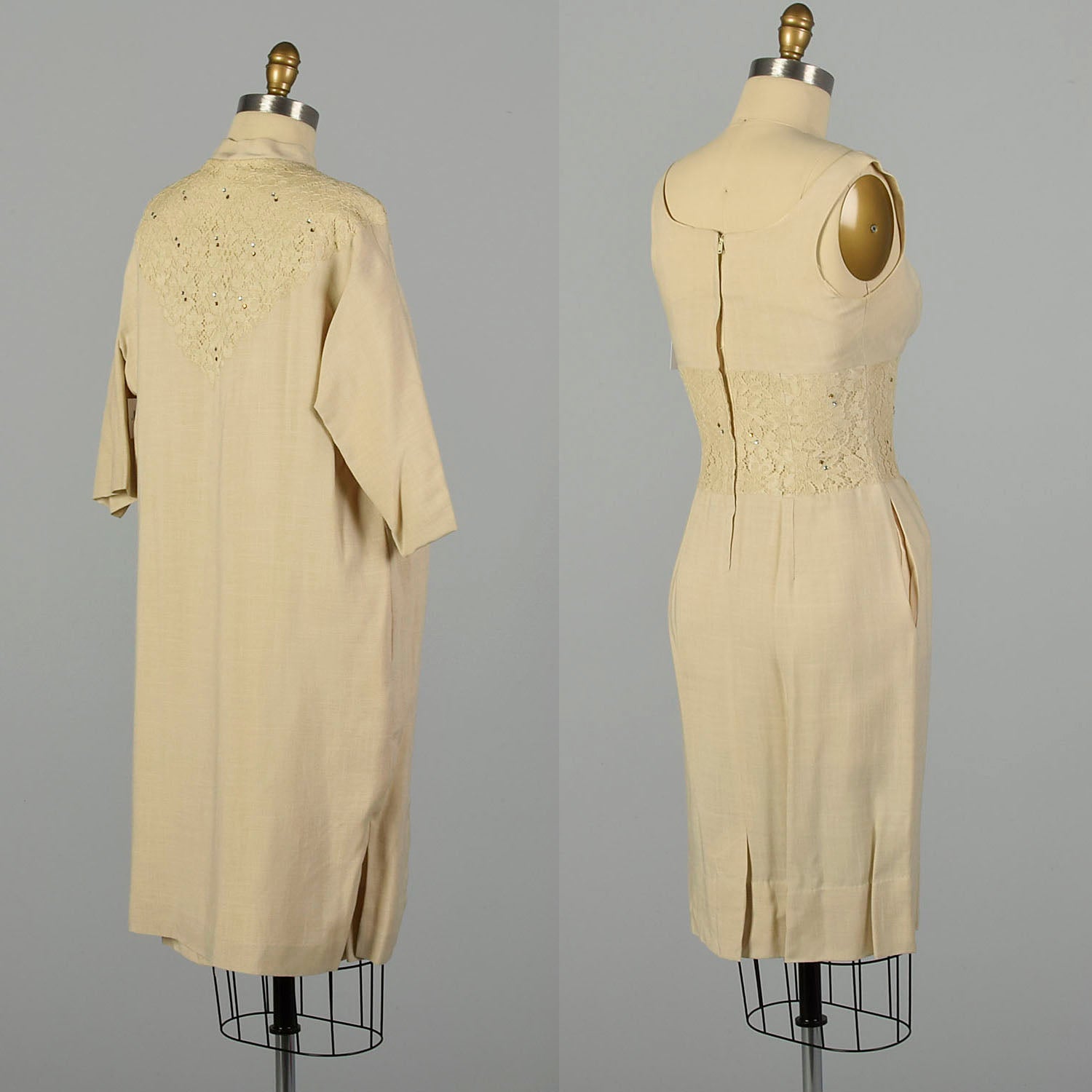Small 1950s Linen-Look Dress and Jacket Set Wiggle Dress