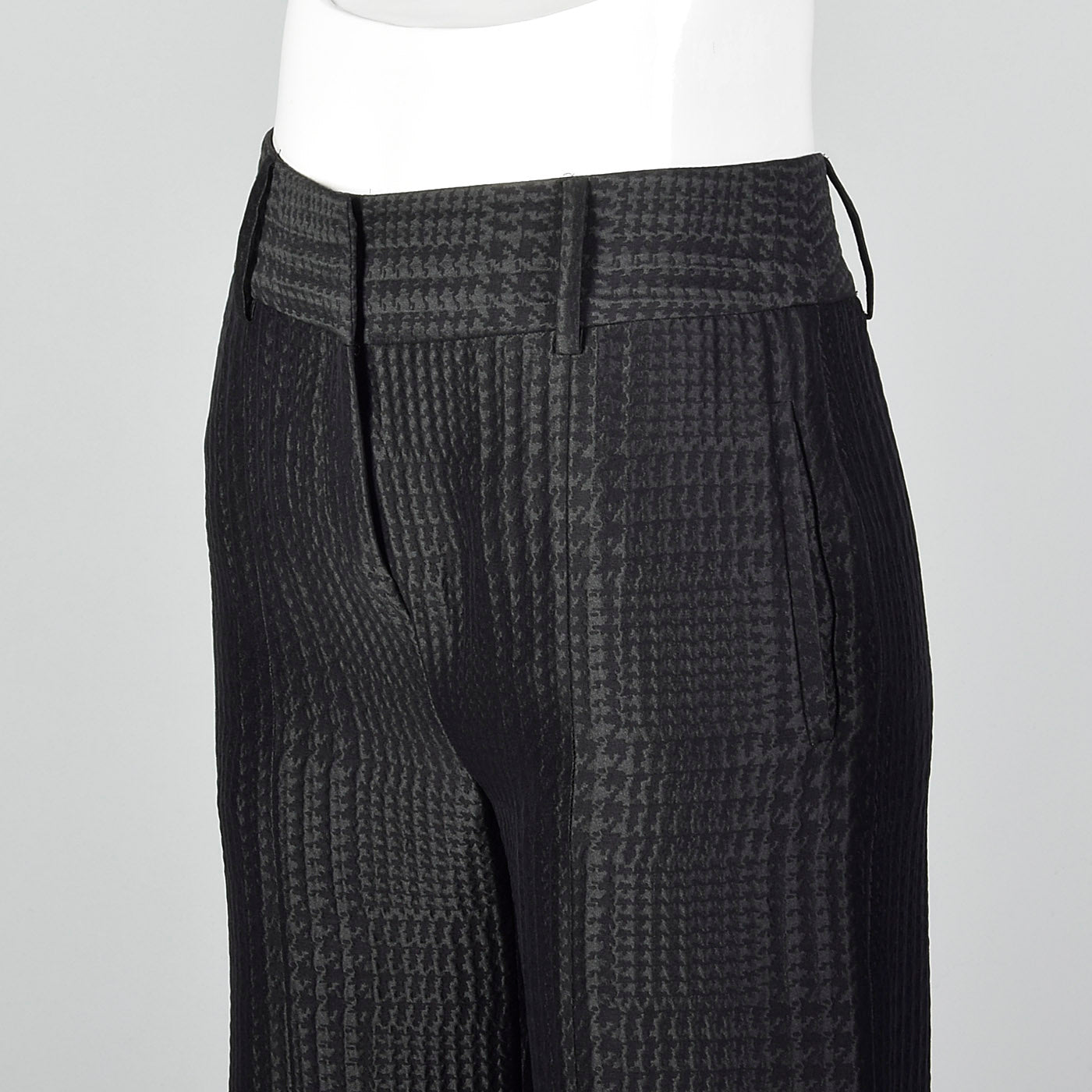 1990s Giorgio Armani Wide Leg Pants in Black on Black Houndstooth