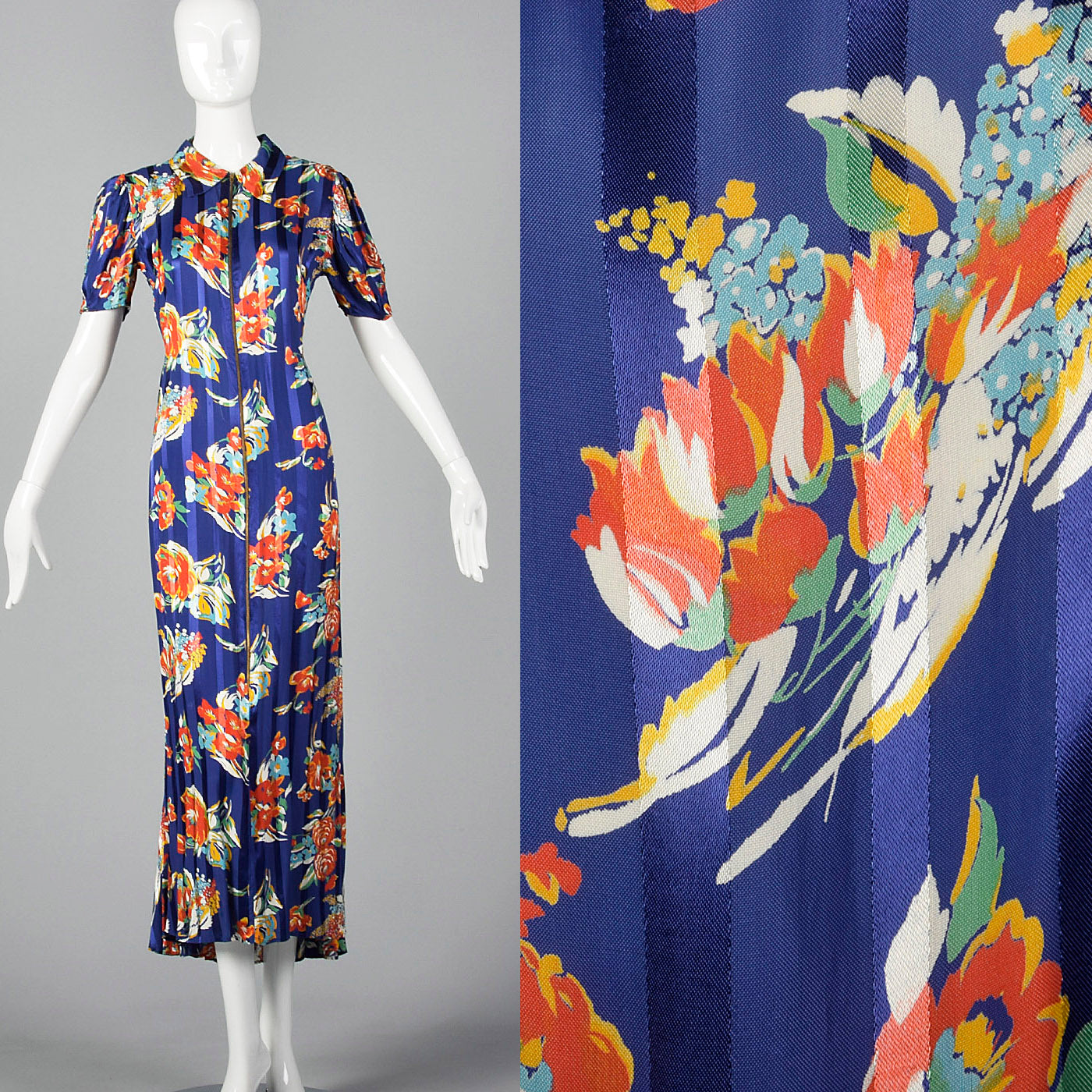 1940s Rayon Zip Front House Dress
