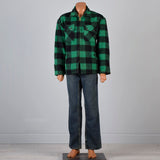 1950s Mens Green & Black Buffalo Check Wool Chore Jacket with a Zip Front