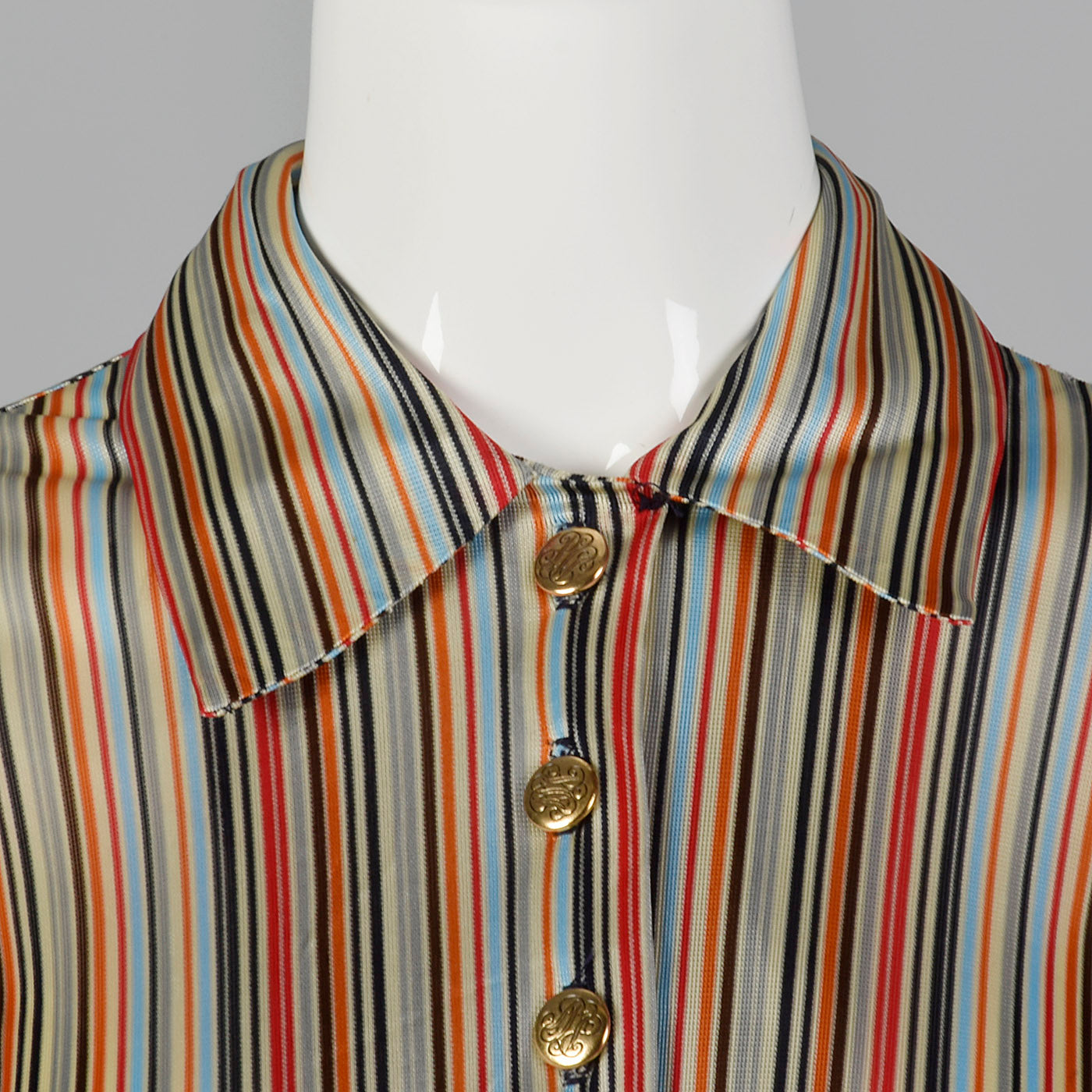 1940s Silky Knit Stripe Dress with Monogram Buttons