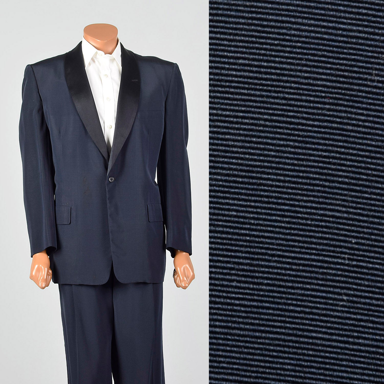 45L 1950s Navy Black Silk Shawl Collar Mens Tuxedo Single Button