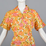1960s Orange Floral Cotton Wrap Dress