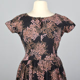 1950s Black and Pink Floral Dress with Drop Waist