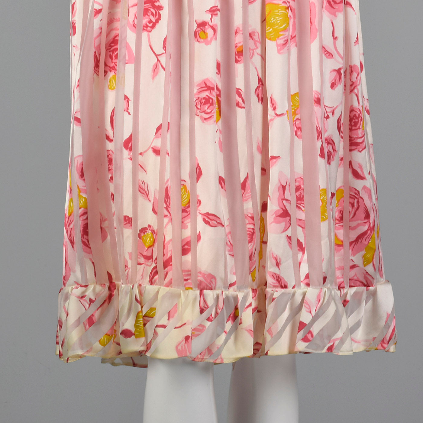 Medium 1970s Christian Dior Pink Floral Stripe Dress Long Sleeve