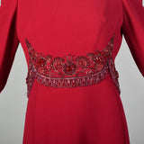 Small 1960s Catherine Scott Winter Formal Red Evening Gown Ensemble Designer Formal High End Silk Lined Hand Finished Set