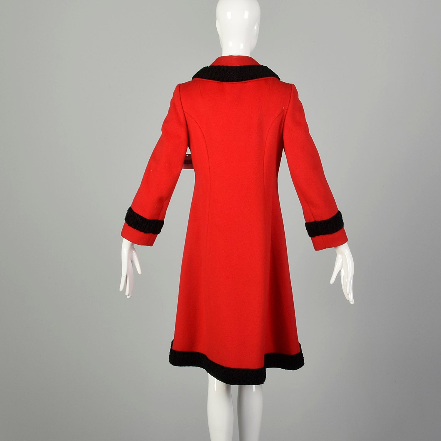 Small 1960s Coat Red Mod Russian Princess Faux Persian Lamb Fur Winter Holiday