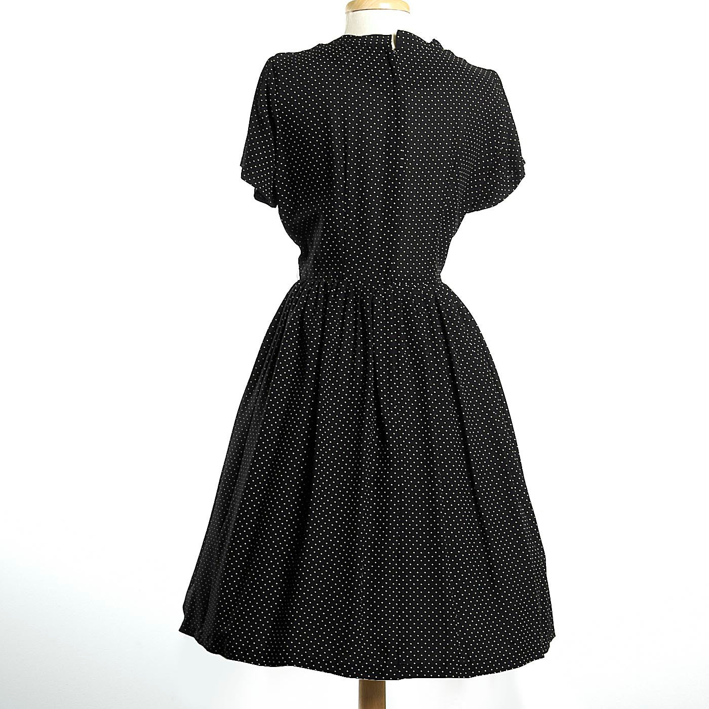 1950s Black Knit Dress with White Polka Dots