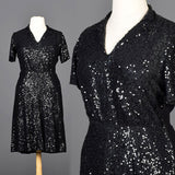 1940s Black Sequin Cocktail Dress