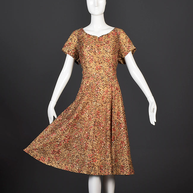 1940s Brown Lace Dress with Sweetheart Neckline