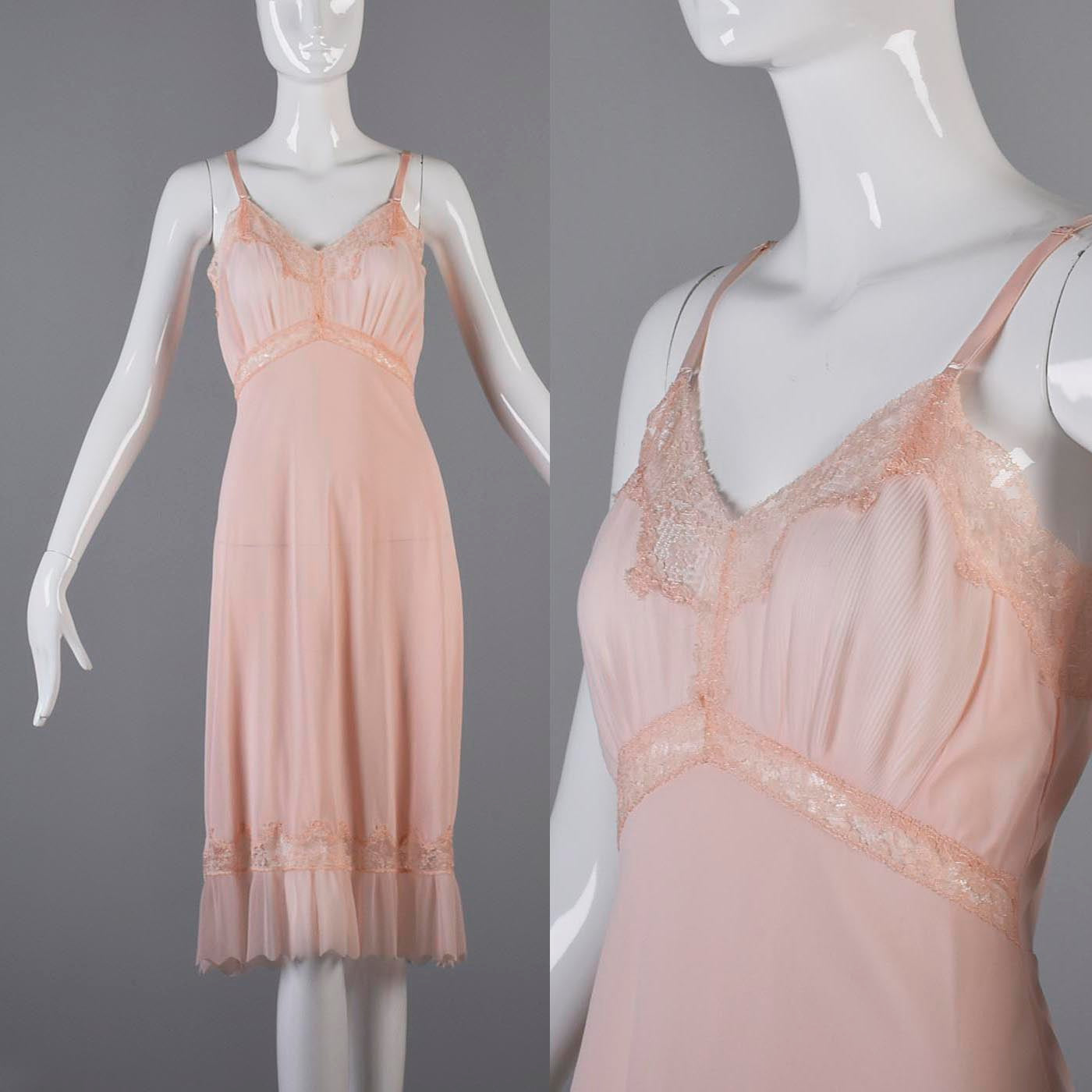 1950s Pink Sheer Slip with Lace Trim