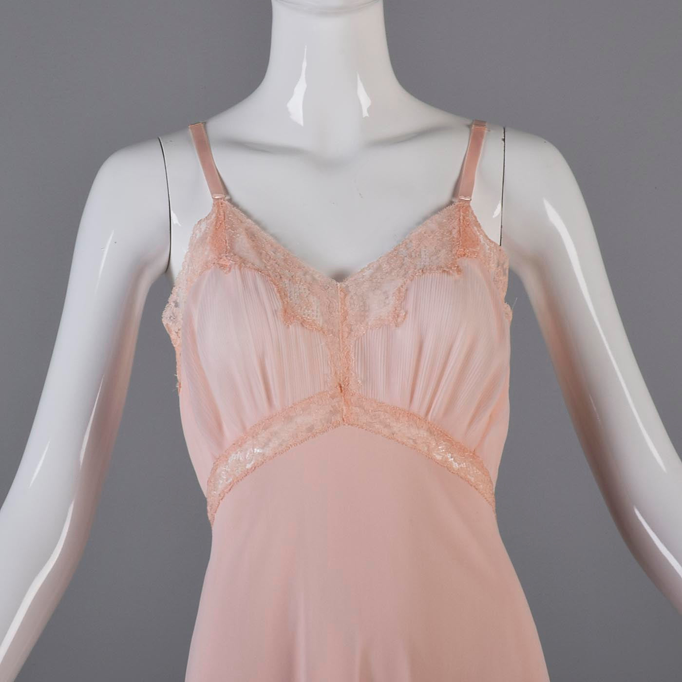 1950s Pink Sheer Slip with Lace Trim