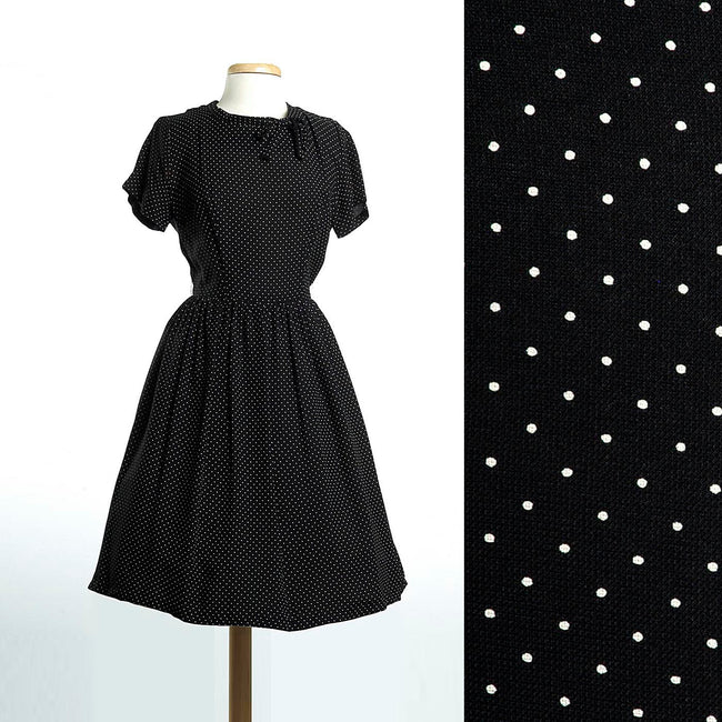 1950s Black Knit Dress with White Polka Dots