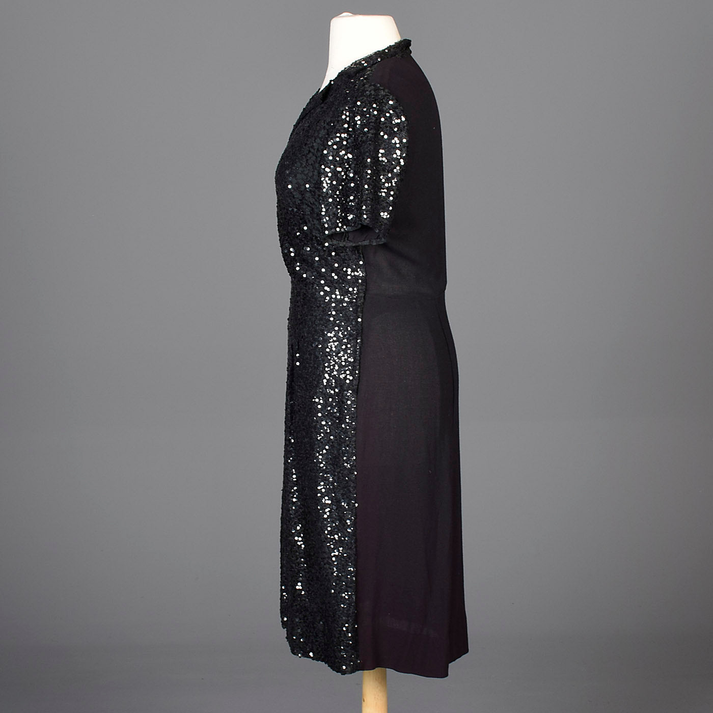 1940s Black Sequin Cocktail Dress