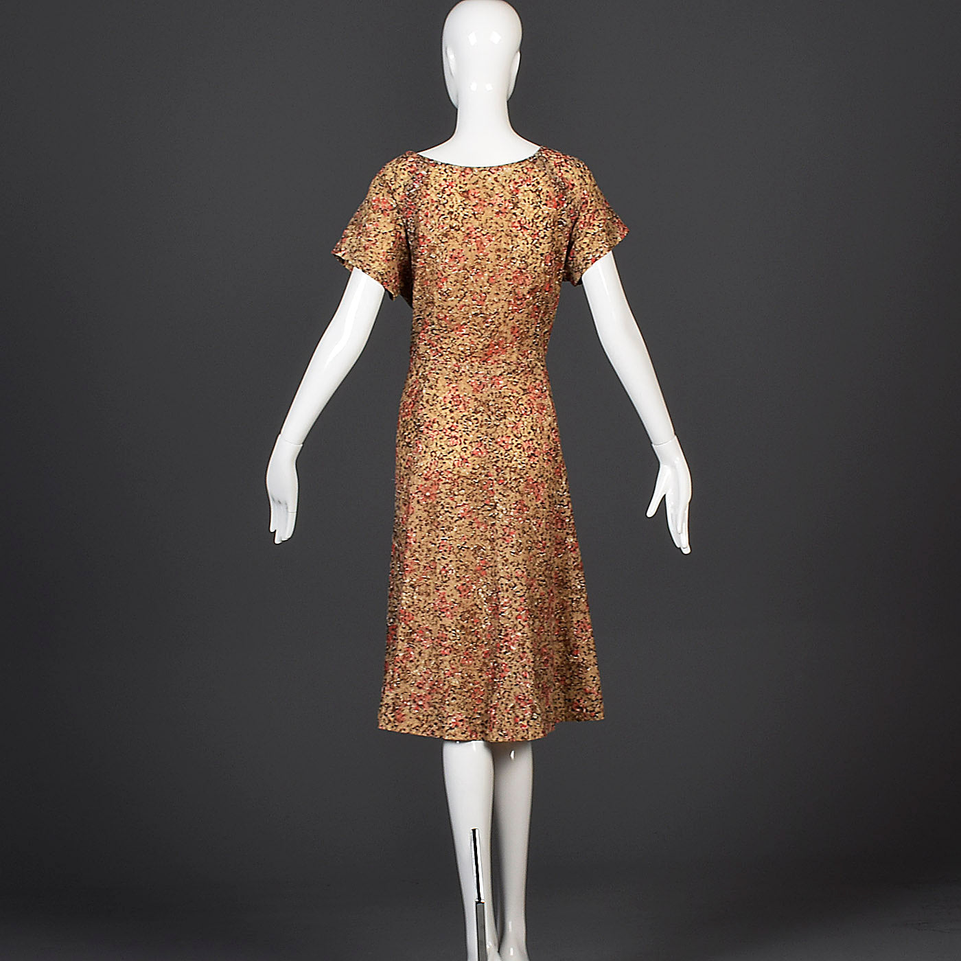 1940s Brown Lace Dress with Sweetheart Neckline